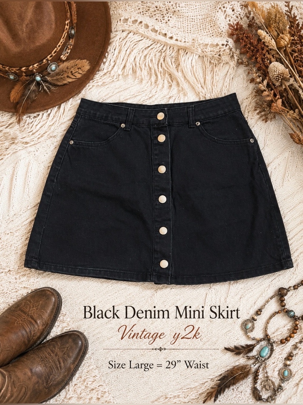 *Forever 21 -y2K - The Black Denim Mini Skirt with Button front- pockets
